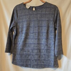 Van Heusen Gray And Blue Blouse With 3/4 Sleeves Womens Size Medium